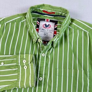 Cactus Shirt Mens  Size XL Button Up Long Sleeve Western Striped Green White
